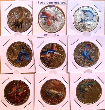 Oostenrijk 9x 3 Euro Dinosaurussen beschikbaar voor biedingen
