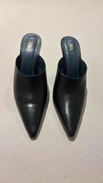 Zwarte leren pumps/muiltjes hoge hak, maat 41, Ophalen of Verzenden, Zo goed als nieuw, Zwart, Sandalen of Muiltjes