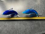 Glazen dolfijn beeldjes artglass blauw en wit opaline, Ophalen of Verzenden