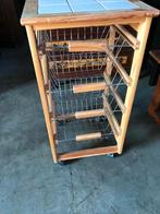 Houten trolley met metalen manden, Ophalen, Minder dan 50 cm, Gebruikt, Metaal