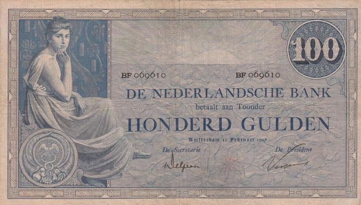 100 gulden Grietje Seel 11.2.1927 ZF- - P#39-AV80.1b, Postzegels en Munten, Bankbiljetten | Nederland, 100 gulden, Verzenden