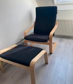 IKEA fauteuil en voetenbank (zwart/hout), Zo goed als nieuw, Hout, Ophalen