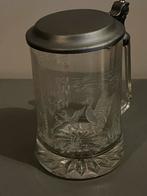 Glazen Jachtbierpul met Tinnen Deksel, Ophalen of Verzenden