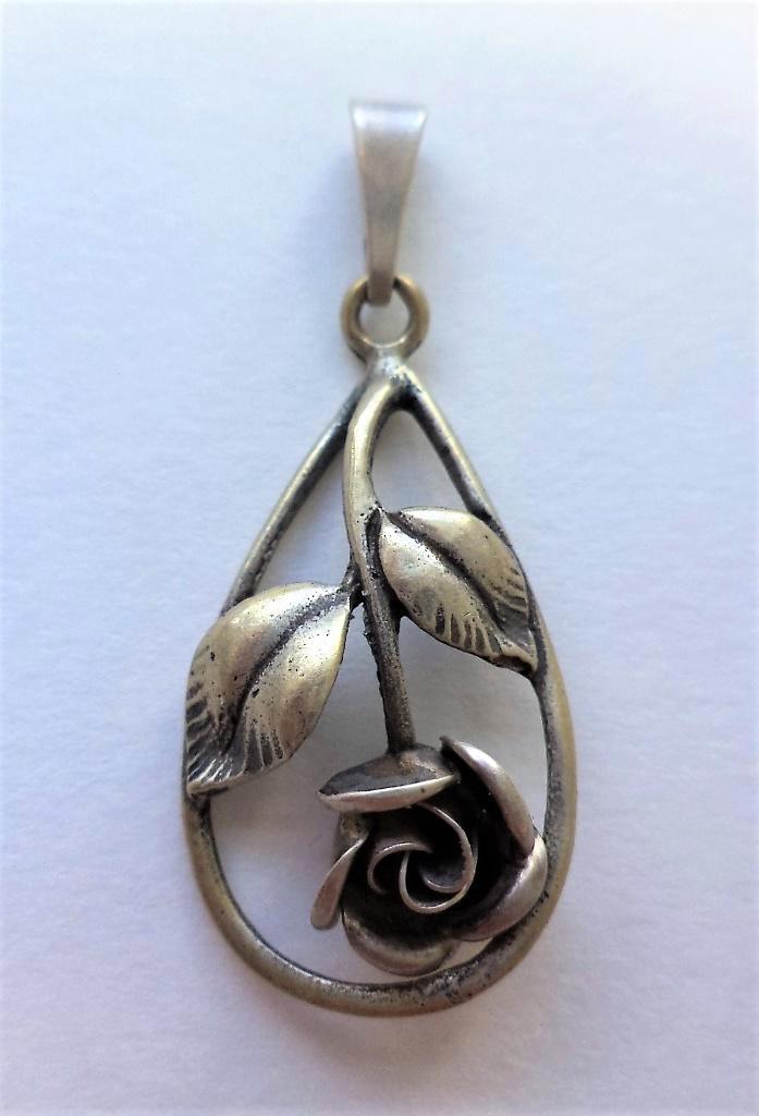 Mooie Teka hanger met roos, Theodor Klotz 925 (6512-402), Sieraden, Tassen en Uiterlijk, Kettinghangers, Zo goed als nieuw, Zilver