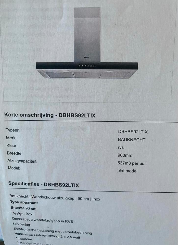 Bauknecht Afzuigkap 90cm - Inox, Witgoed en Apparatuur, Afzuigkappen, Gebruikt, Vrijstaand, Wandschouwkap, 400 tot 600 m³ per uur