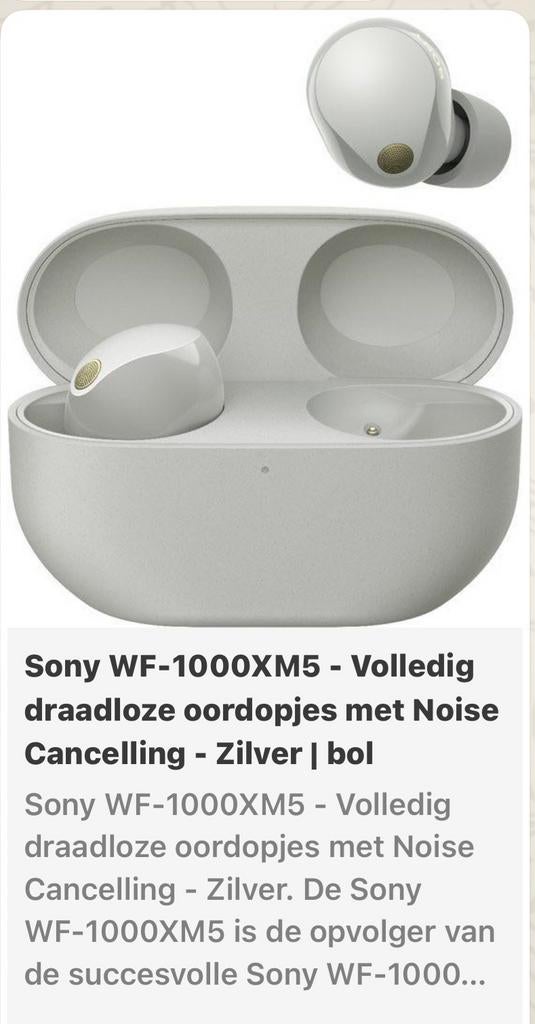 Sony WF1000 xm5 Hoge kwaliteit oordopjes, Nieuw, Ophalen of Verzenden, Over oor (circumaural), Sony