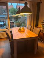 Eettafel met stoelen op wieltjes, Huis en Inrichting, Stoelen, Ophalen, Hout, Gebruikt, Grijs