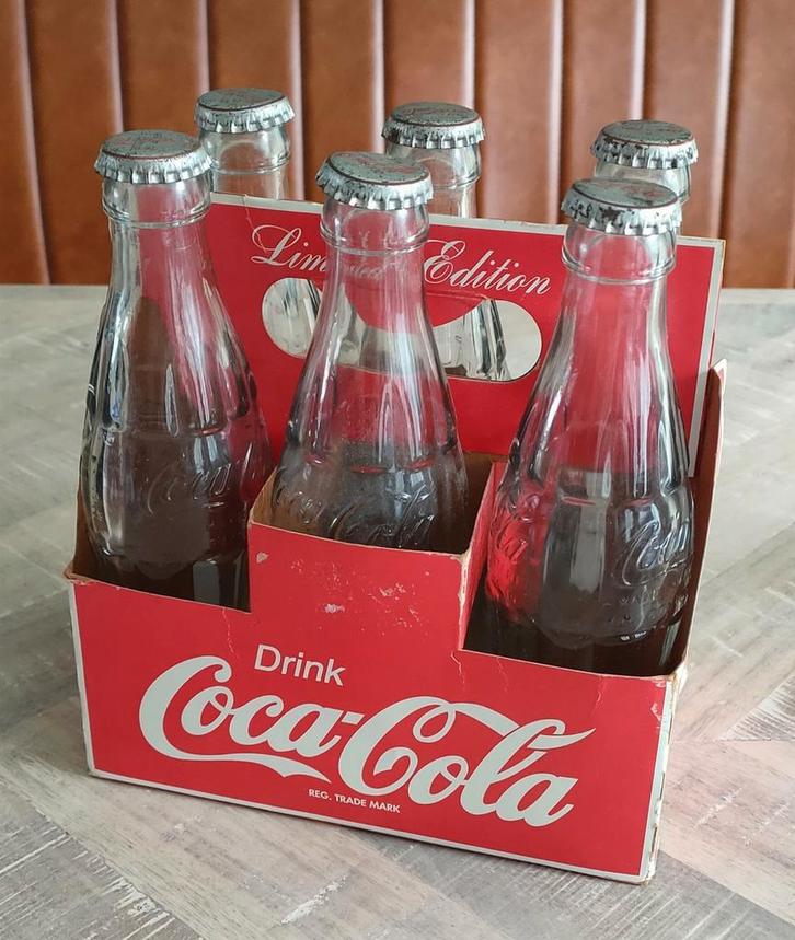 6 Coca Cola flesjes in tray, Verzamelen, Merken en Reclamevoorwerpen, Gebruikt, Ophalen of Verzenden