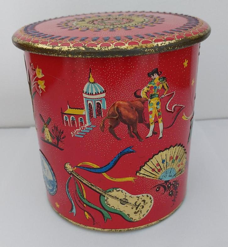 Rode tinnen trommel jaren 60 (Container made in Holland), Verzamelen, Blikken, Gebruikt, Overige, Overige merken, Ophalen of Verzenden