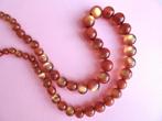 jwg Lange vintage 60s moonglow glans kralen ketting bruin, Verzenden, Overige materialen, Ketting