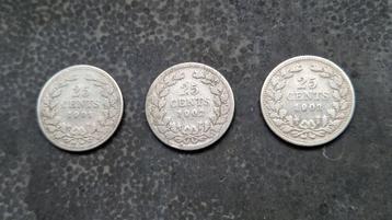 Zilveren kwartjes (25 cent) Wilhelmina 1901-1903 beschikbaar voor biedingen