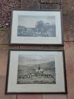 2x Vintage Jachtprenten in Lijst, Antiek en Kunst, Kunst | Etsen en Gravures, Ophalen