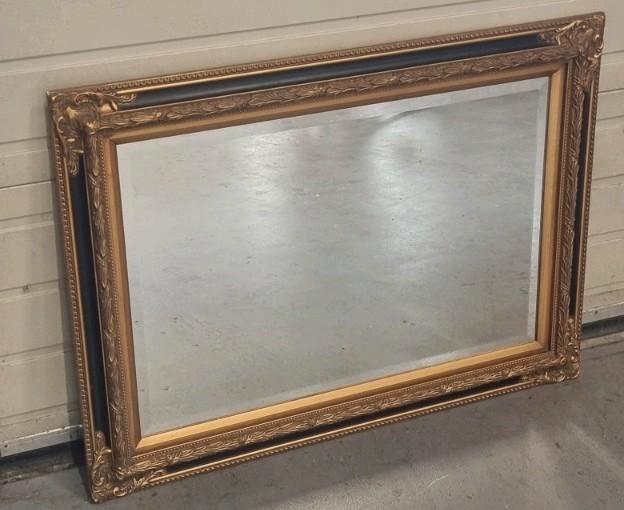 Facet geslepen spiegel zwart/goud 93cmx70cm met barok lijst, Huis en Inrichting, Woonaccessoires | Spiegels, Gebruikt, 75 tot 100 cm