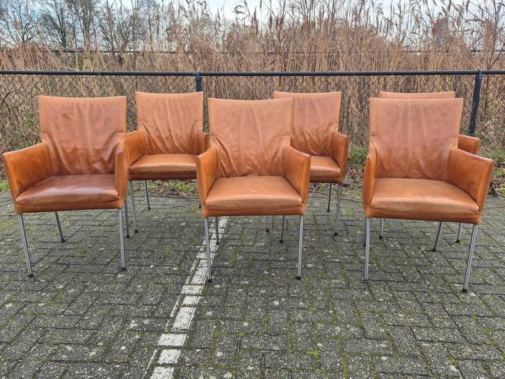 Unieke Vintage Bert Plantagie design Arc Stoelen Set van 6, Huis en Inrichting, Stoelen, Gebruikt, Vijf, Zes of meer stoelen, Leer