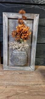 Houten pot in lijst met bloemen, Ophalen of Verzenden, Zo goed als nieuw