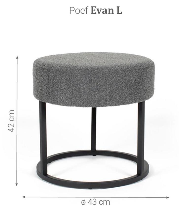 2 Bouclé Grijze Poefs - Evan van Dok2, Huis en Inrichting, Banken | Voetenbanken en Poefen, Gebruikt, Minder dan 50 cm, Minder dan 50 cm