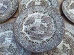 6 vintage England ironstone platte borden bruin servies, Huis en Inrichting, Keuken | Servies, Ophalen of Verzenden, Gebruikt