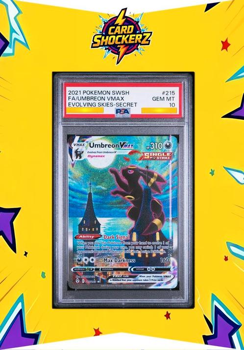 🟣 Umbreon VMAX PSA 10 #215 Moonbreon Evolving Skies! 🟣, Hobby en Vrije tijd, Verzamelkaartspellen | Pokémon, Nieuw, Losse kaart