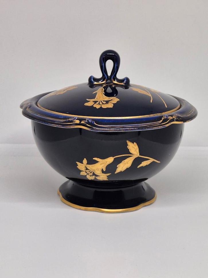 Antieke JLMENAU Bonbonschaal Kobalt-bladgoud, Antiek en Kunst, Antiek | Keramiek en Aardewerk, Ophalen of Verzenden