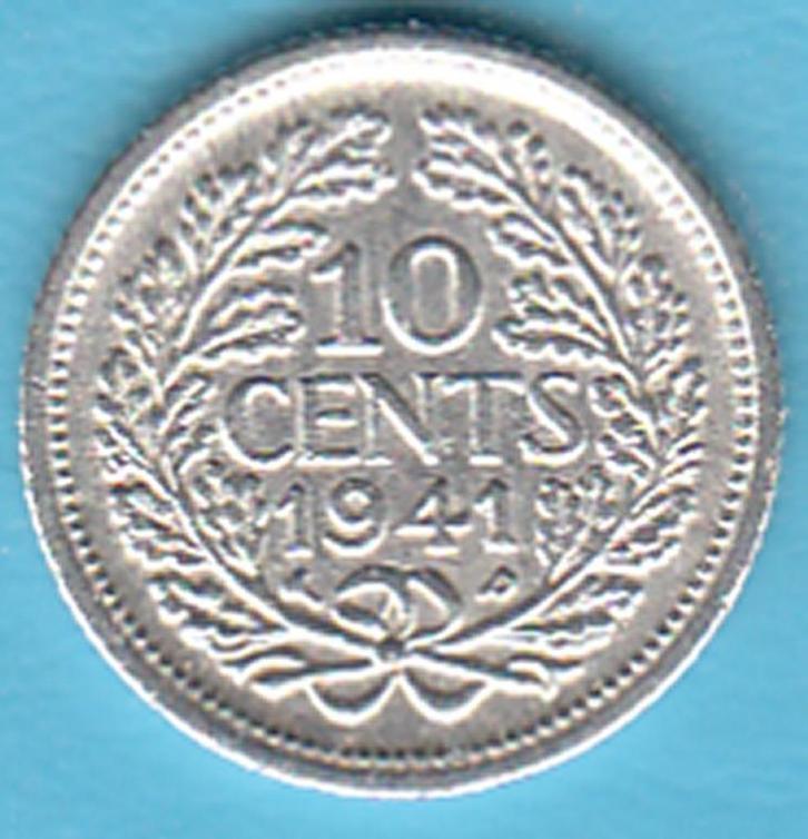 Nederland 10 cent 1941 PP Wilhelmina zilver, Sch. 1282, Postzegels en Munten, Munten | Nederland, Losse munt, 10 cent, Koningin Wilhelmina