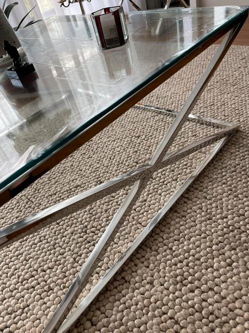 SALONTAFEL GLAS, Huis en Inrichting, Tafels | Salontafels, Zo goed als nieuw, Minder dan 50 cm, 50 tot 100 cm, Vierkant, Glas