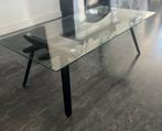 Glazen salontafel. Met industriële tafel poten zwart., Huis en Inrichting, Tafels | Salontafels, Ophalen, 100 tot 150 cm, 50 tot 100 cm