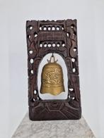 Houten Sculptuur met Messing Bel | Handgesneden | 43,5 cm, Gebruikt, Onbekend, Ophalen of Verzenden, Onbekend