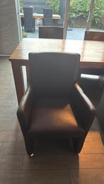 Te koop donkebruinen leren eetkamer stoelen, Huis en Inrichting, Stoelen, Ophalen, Gebruikt, Bruin, Leer