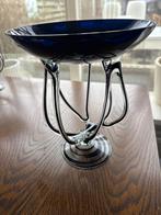 Blauw glazen fruitschaal op voet, Antiek en Kunst, Ophalen of Verzenden