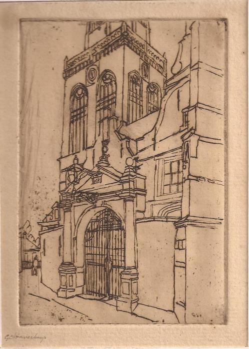 G.C. Haverkamp. Kerkingang Enkhuizen. 1905, Antiek en Kunst, Kunst | Etsen en Gravures, Ophalen of Verzenden