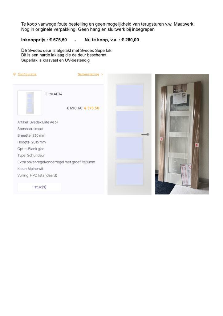 Glas-Schuif-Binnendeur - Nieuw, Doe-het-zelf en Verbouw, Deuren en Horren, Nieuw, Binnendeur, 200 tot 215 cm, 80 tot 100 cm, Glas
