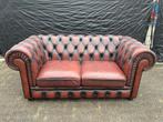 Chesterfield twee zit bank roodbruin GRATIS BEZORGD, Gebruikt, 125 cm of meer, Leer, Ophalen of Verzenden