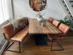Kalfsleren eetkamerstoelen en bank, Huis en Inrichting, Stoelen, Ophalen, Leer, Zo goed als nieuw, Drie