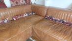 Stoere tuig leren hoekbank 2 elementen incl. hocker leer., Ophalen, Gebruikt, Leer, Strak leer landelijk stoer