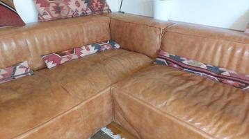 Stoere tuig leren hoekbank 2 elementen incl. hocker leer. beschikbaar voor biedingen