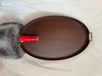 Rond houten dienblad met messing handgrepen, Ophalen, Gebruikt, Rond, Hout