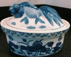 Chinese Blauwe Pate Schaal met Deksel met Koj Karper, Ophalen of Verzenden