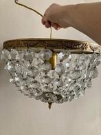 Plafondlamp antiek / brocante metaal (brons?) met glas, Huis en Inrichting, Ophalen of Verzenden, Gebruikt, Glas, Antiek klassiek