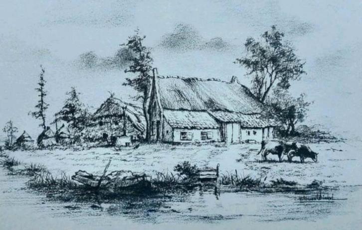 Originele tekening... Hub van Winkel ..., Antiek en Kunst, Kunst | Tekeningen en Foto's, Ophalen of Verzenden