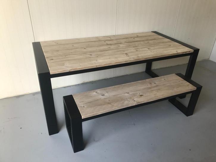 Eettafel steigerhout met robuust stalen frame (TIP!), Huis en Inrichting, Complete eetkamers, Nieuw, 4 tot 6 stoelen, Ophalen of Verzenden
