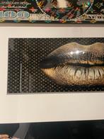 Handgemaakt Epoxy Schilderij - Gouden Lippen - 100x35cm, Huis en Inrichting, Woonaccessoires | Schilderijen, Tekeningen en Foto's