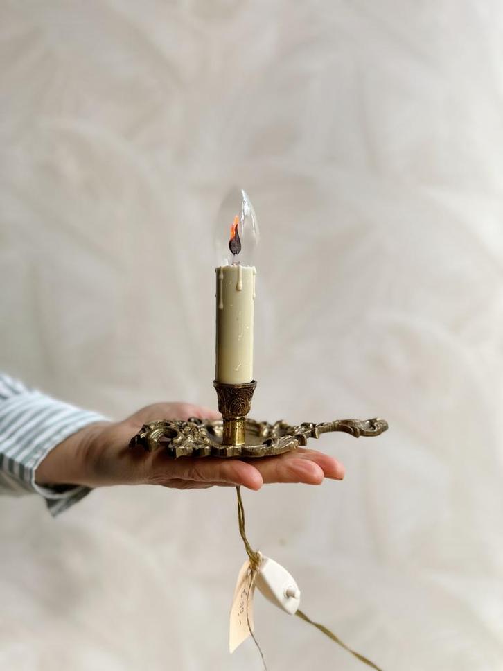 Vintage messing kaars tafellampje kerst, Huis en Inrichting, Lampen | Tafellampen, Zo goed als nieuw, Minder dan 50 cm, Ophalen of Verzenden