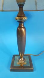 Vintage tafellamp, bronzen voet, beige vierkante kap. S4, Huis en Inrichting, Lampen | Tafellampen, Tweedehands verkoop, Tweedehands verkoop