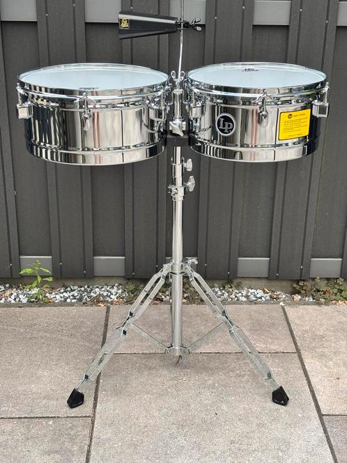 Latin Percussion timbales 13”+14” met standaard en bel, Muziek en Instrumenten, Percussie, Zo goed als nieuw, Trommel, Ophalen
