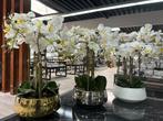 Kunstbloemen orchidee in pot - Goud,zilver,wit - 70 of 55 cm, Ophalen of Verzenden