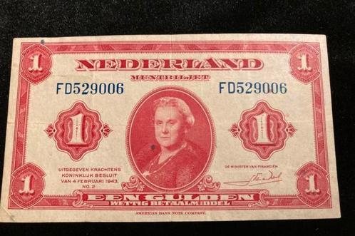1 Gulden 1943 Wilhelmina 🇳🇱, Postzegels en Munten, Bankbiljetten | Nederland, Verzenden