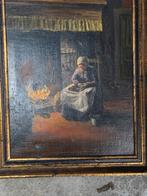 Schilderij van een vrouw bij de open haard door E.vd Burg, Ophalen of Verzenden