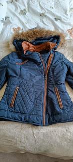 Carlo Sacchi Leren Winterjas Bontkraag Maat 38, Maat 38/40 (M), Blauw, Ophalen of Verzenden, Gedragen