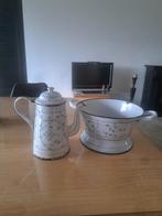 Emaille vergiet en emaille theepot van saks, Ophalen of Verzenden