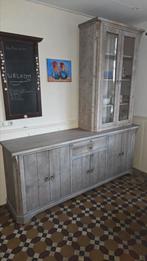 Houten buffetkast / dressoir met vitrinekast, Huis en Inrichting, Kasten | Buffetkasten, Ophalen, Gebruikt, 200 cm of meer, 200 cm of meer